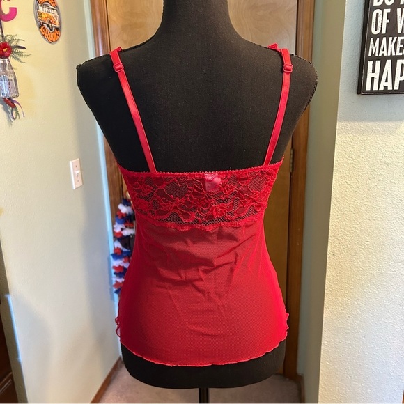 Jezebel Y2K red lace and fishnet sheer camisole size M floral - Picture 3 of 9